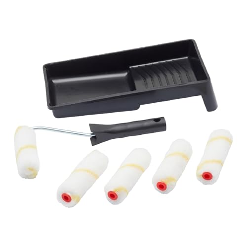 Fit For The Job Mini-Farbroller-Set für Dispersionsfarben, kleiner Roller und Schale zum Streichen von Wänden und Decken, 100mm-Rollenset, Roller- und Schalen-Set, kleiner Farbroller und Schale