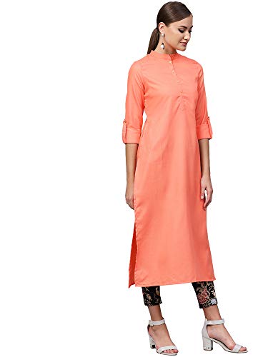 Image of INDO ERA Women's Cotton Solid Straight Kurta(IE11KT4CO1070)