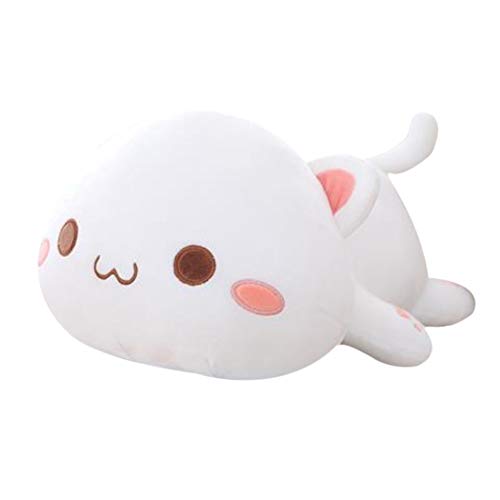Julvie Cat Stuffed Animals Toy,Soft Kitten Plush Pillow Gifts Cat Lying Down Hugging Pillow Plush for Kids and Girls, 11.8 inch, White Round Eyes