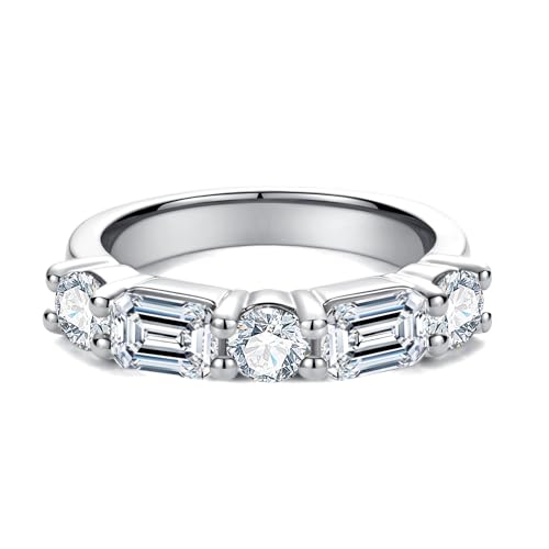 Gobaalele 2.1cttw Cubic Zirconia Wedding Band 5 Stones Round & Emerald Cut Half CZ Eternity...