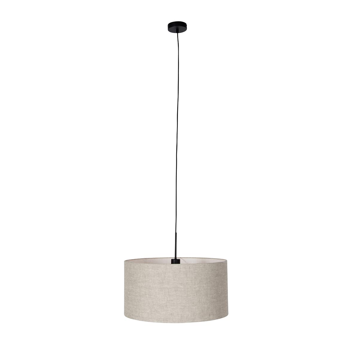 Qazqa Moderno Lámpara colgante rústica negra pantalla beige 50 cm - COMBI 1 Textil/Acero Redonda Adecuado para LED Max. 1 x 60 Watt