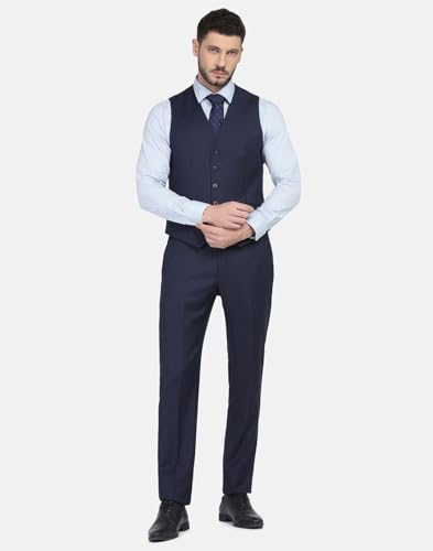 Image of Blackberrys Men Wool-Blend Textured Slim Fit Navy Suit
