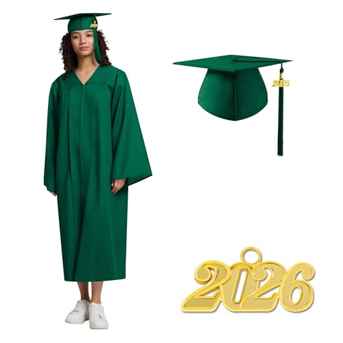 Image of 2026 Graduation Cap and Gown Matte Unisex for High School Bachelor | Heavyweight Matte Polyester, Zipper Closure, Adjustable Cap with 2026 Tassel, Sizes 39-60, Bulk Orders Available