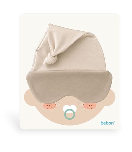 Baby Sleep Mask & Soft Eye Shade Newborn Sun Hat & Beanie Travel & Baby Gifts (Beige 6-12 Months)