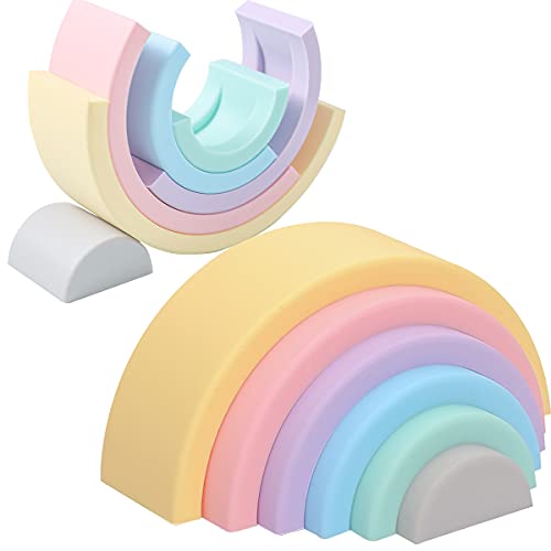 Image of let's make Silicone Rainbow Stacking Toy Sorting and Stacking Game Rainbow Arch Shape Matching Montessori Toys (6Pcs)