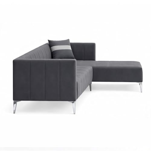 Image of Solomon Luxe Velvet-Suede Fabric 5 Seater RHS L Shape Sofa | Comfortable & Spacious Seating | Modern Sofa for Living Room - Dark Gray