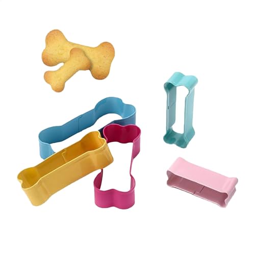 犬の骨型クッキー型 | カラフルなステンレススチールおやつカッター5個、子供用フードクラフト、ケーキやフォンダン用のベーキング用品