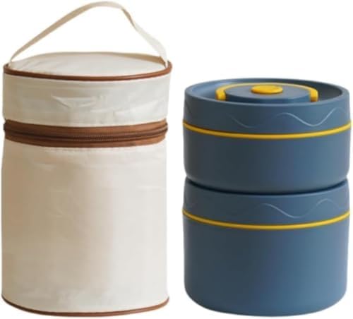 ポータブルお弁当箱 真空断熱スープランチセット サーモス ランチジャー サーモス スープジャー 保温弁当箱 真空 ステンレス 大容量 2段 /3段 お弁当箱 ランチジャー 食器と収納バッグ付き ランチボックス フードコンテナ 3-4時間の保温 通勤 (ブル