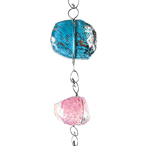 Evergreen Garden 6 Feet Long Colorful Glass and Metal Rain Chains for Gutters | Rain Catcher Chain Replacement Downspout | Decorative Rain Chains for Outside Garden Balcony Porch