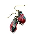 Burgundy Blue Porcelain Earrings, Organic Handmade Ceramic Earrings, 18 K Gold Filled Ear wire