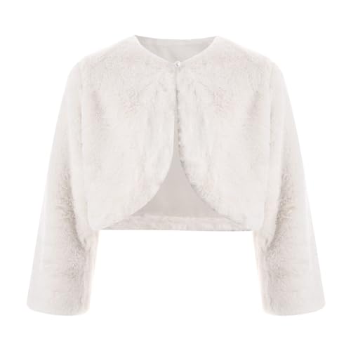 Loyan Little Girls Wedding Party Dress Coat Faux Fur Crop Jacket Open Front Bolero Shrug Princess Cape