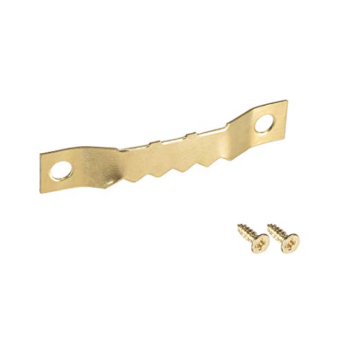 Image of uxcell Hangers, 1 3 /4 Inch Double Hole with Screws for Picture Frame Hanging, 10 Pcs (Golden)