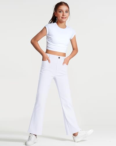 Image of Girls Uniform Pants Kids High Stretchy Flare Dress Pants | Elastic Waist,Pull-On Pants