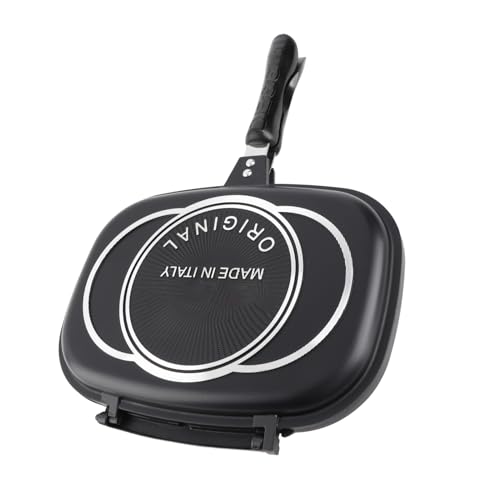Akozon Bistecchiera per Frittura Double Side Maniglia Anti-ustione Portatile Forniture da Pentola per Griglia 32 Cm / 12,6 Pollici Padella per Friggere a Doppia Faccia