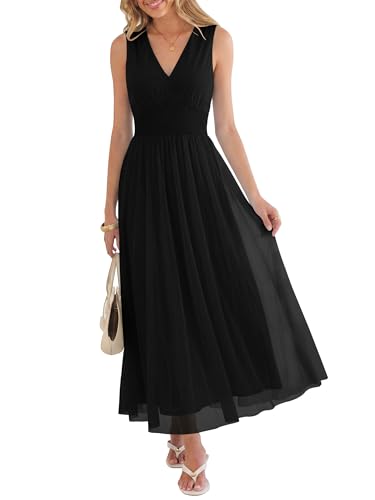 Image of ANRABESS Women's Floral Tulle Wedding Guest Maxi Dress | V Neck Sleeveless,A-Line Elastic Waist,Casual Flowy Formal Boho,Bridal Shower Garden Party Beach Vacation,Summer Fall