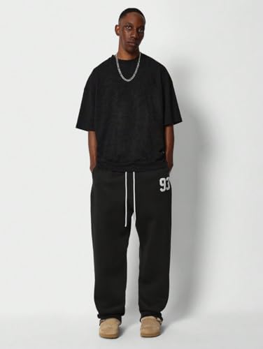 ZAFUL Men's Baggy Casual Pants Letter Graphic Sweapants Drawstring Lounge Straight Leg Track Pants with Pockets4