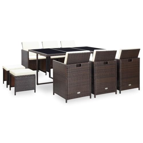 Genérico Set Comedor de jardín 11 pzas y Cojines ratán sintético marrón,Mobiliario,Muebles de jardín,Conjuntos de jardín,Marrón,42527