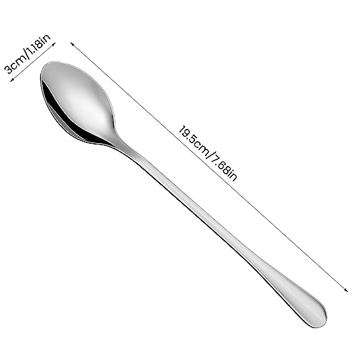 6PCS Latte Spoons Long Handle 19.5cm Silver Teaspoons for Iced Coffee/Tea - Image 2