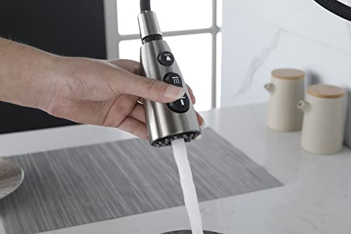 Grifo de cocina extensible con monomando moderno y acabado níquel cepillado 8
