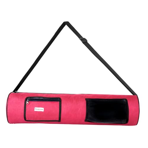 Image of Yoga Mat Cover Bag with Adjustable Shoulder Strap - Waterproof Carry Bag for 4mm to 8mm Mats - Zipper Closure (Red Black)
