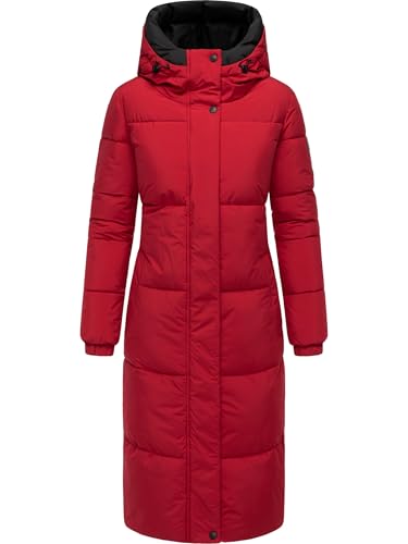 Navahoo Damen langer Wintermantel warmer Steppmantel mit 2-Wege-Reißverschluss und verstellbarer Kapuze Taublüte XIV Dark Red Gr. M