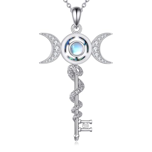 YAFEINI Hecate Key Necklace 925 Sterling Silver Hekate Triple Moon Pendant Necklaces Hecate Key Jewelry Gifts for Women Mom Wife Friend