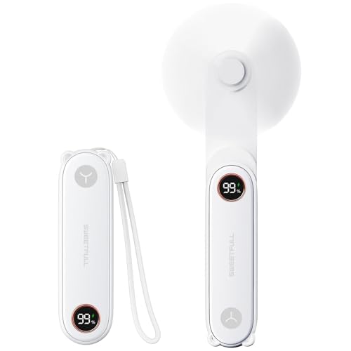 SWEETFULL Portable Handheld Mini Fan with LED Display, 3-in-1 Personal Foldable USB Rechargeable Hand Held Fan & Flashlight for Travel, Lash Eyelash, Cute Small Pocket for Women, Girls