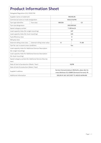 MICHELIN Agilis Alpin - 205/65R16 - Winterreifen, Schwarz, 205/65R16C 107/105T - M+S/3PMSF