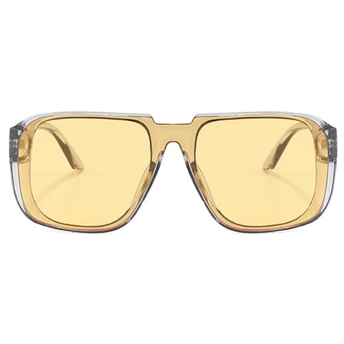 Retro Square One Piece Sunglasses Men Shield Shades Trendy Champagne Sunglasses UV400 Flat Top Men Fashion Sun Glasses