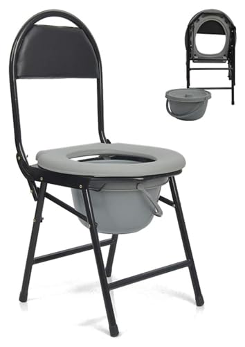 Bedside Commodes Folding Portable Toilet Homecare Chair Lightweight Pregnant Bath Stool with Arms/Backrest Bathroom Support for Elderly Daily Living Aids