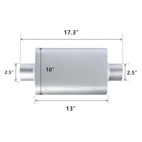 Image of Universal 2.5 inch Dual Chamber Center Inlet Center Outlet Muffler - Aluminized Steel Silver, Aggressive Deep Sound, 17 inch Total Length
