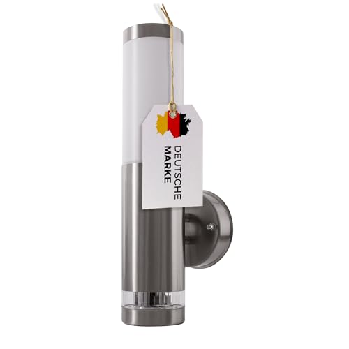 max K O M F O R T Edelstahl Außenwandleuchte mit LED-Ring – Wandlampe E27 bis 25W, IP44, 230V, warmweiß 3000K, Edelstahl V2A gebürstet 232A2