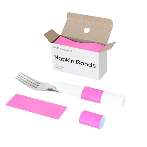 NATURALABEL 500 PCS Paper Napkin Rings with Box, Self-Adhesive Napkin Bands, for Family Meal, Birthday Party, Wedding, Celebration (Pink)