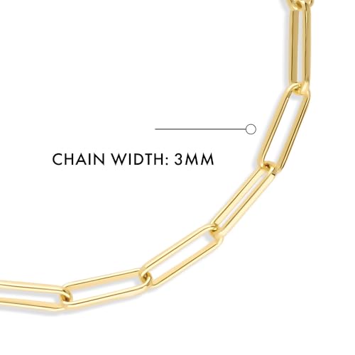 BERRICLE Sterling Silver Paperclip Fashion Link Chain Bracelet for Women 3mm 6.5 inch (Yellow Gold Flashed, Rhodium Plated)2