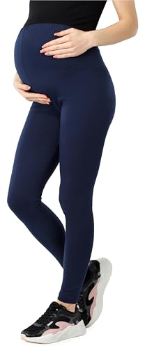 Be Mammy Leggins Largos de Bio-Algodón Mujer BE20-283 (Azul Marino, L)