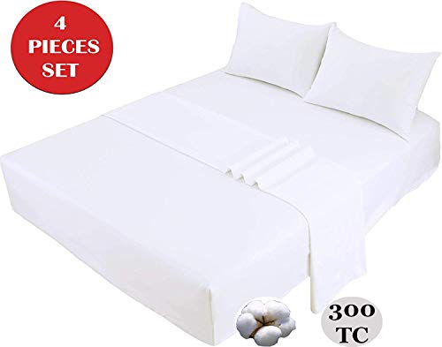 Bed Sheet Set Cotton Queen White 100% Cotton Sateen 300 Thread Count 4