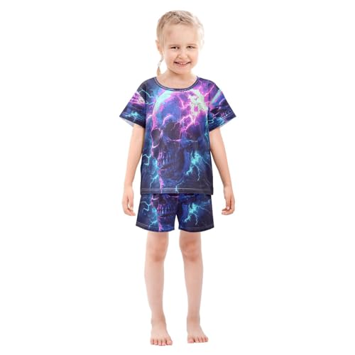 ALAZA Fantasy Magic Sugar Skull Pajamas Set Short Sleeve Cotton Sleepwear Summer Pjs 2 Piece 5-14Y3
