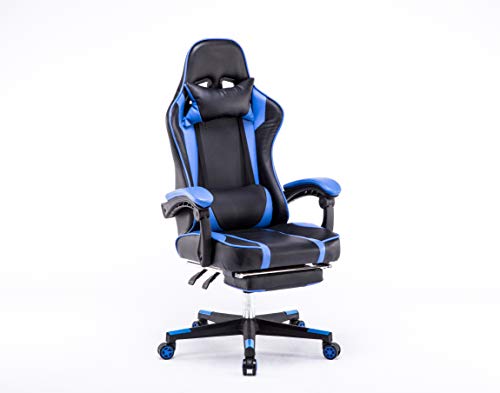   Mega Executive Racing Gaming Computer Office Chair Adjustable Swivel Recliner with Footrest (Blue)