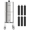 ICEPURE Gravity-fed Water Filter System, 2.35G Stainless-Steel 304 Countertop Filter System with 6 Black Carbon Filters, Providing Clean&Clear&Fresh Water, Used for Camping, RVing, Emergencies, Home