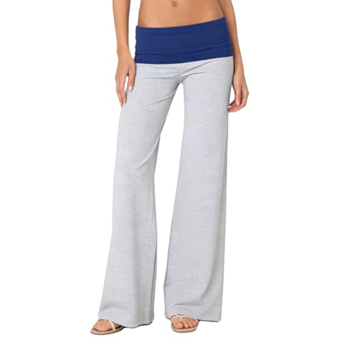 Image of Lounge Yoga Pants for Women Fold Over Low Waist Wide Leg Bell Bottoms | Y2K Foldover Pants, Flare Leggings, Low Rise Yoga Sweatpants