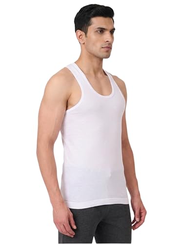 Image of Men's White Round Neck Sleeveless Combed Cotton Vest
