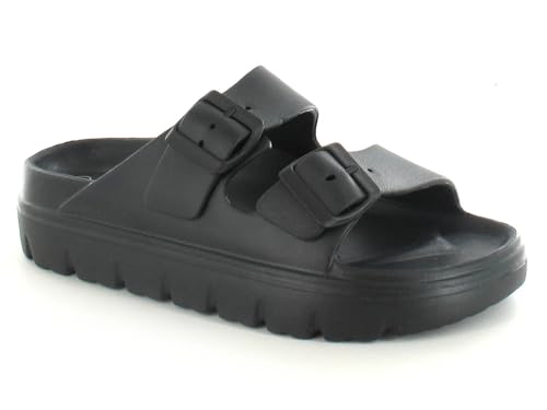 ella Women's Double Buckle Strap EVA Material Chunky Sole Flatform Slider Sandals (Black, UK Footwear Size System, Adult, Women, Numeric, Medium, 6)