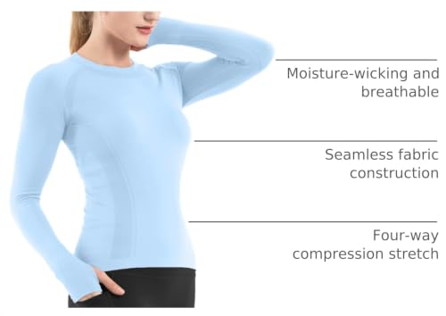 Image of MathCat Seamless Workout Shirts for Women Long Sleeve Yoga Tops Sports Running Shirt Breathable Athletic Top Slim Fit XS-XL