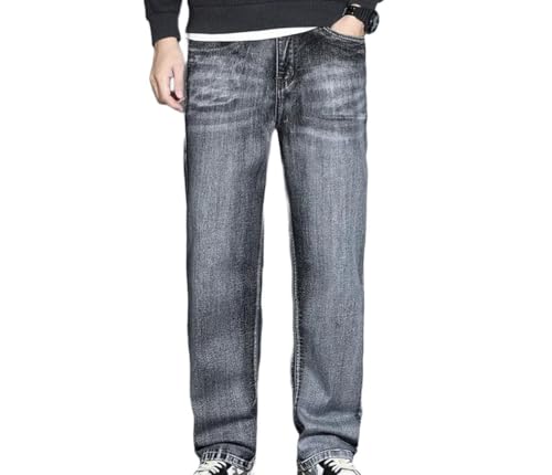 Men Distressed Jeans Washed Loose Fit Straight Denim Pants Wide Leg Casual Winter Trousers