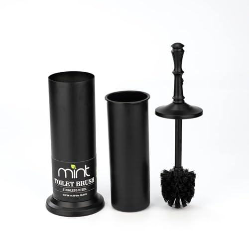 Image of J&V TEXTILES Industrial Toilet Brush, Toilet Bowl Brush with Extra Long Handle Durable Bristles Toilet Scrubber and Covered Holder for Toilet Brush Set (Matte Black)
