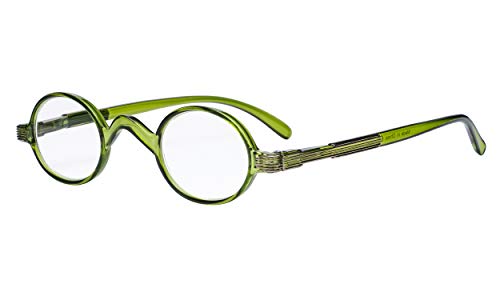 Eyekepper Small Oval Round Reading Glasses Vintage Mini Reader Eyeglasses for Men Women Reading with Spring Hinges Green Frame +2.00