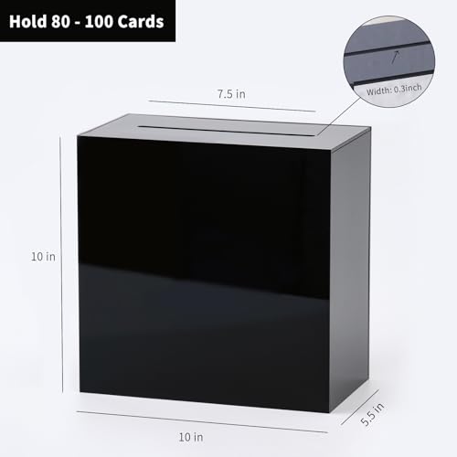 Image of UNIQOOO Black Acrylic Wedding Card Box with Slot, Thick DIY Large 10x10x5.5 inch w /No Print, Wedding Receptions Wishing Well Money Box, Birthday, Memory Box, Suggestion Boxes, Acrylic Ballot Box