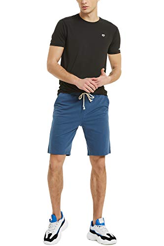 Zengjo Lounge Shorts Men 9 Inch Cotton French Terry Drawstring SweatShorts Knit Sleep Pajama Short with Pockets(Blue,XL)
