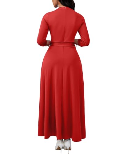 Image of BubFee Maxi Dresses for Women Semi Formal Long Dress 3 /4 Sleeve Casual A-line Church Dresses with Pockets