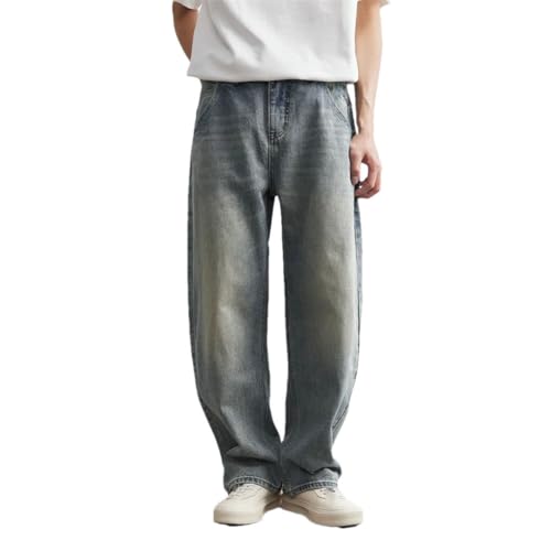 Men'S Summer Washed Denim Pants Loose Wide Leg Trousers
